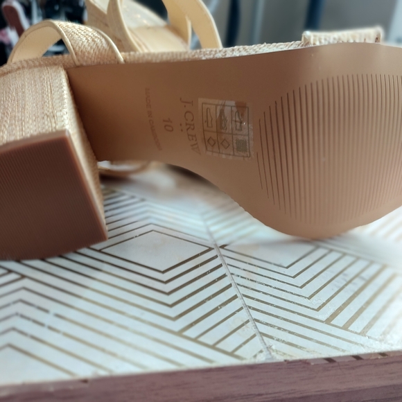 JCREW Strapy beige wicker thick chunky heel size 10 - Picture 4 of 9